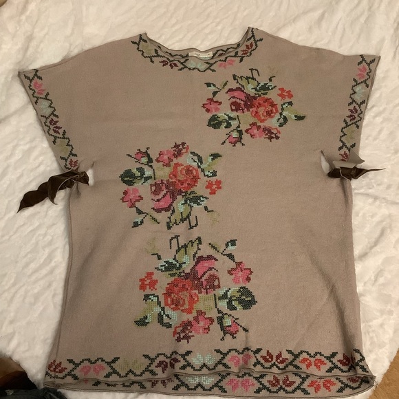 hazel Dresses & Skirts - Hazel Floral Embroidered Wool Tunic Vest - Pink, Tan and Green
